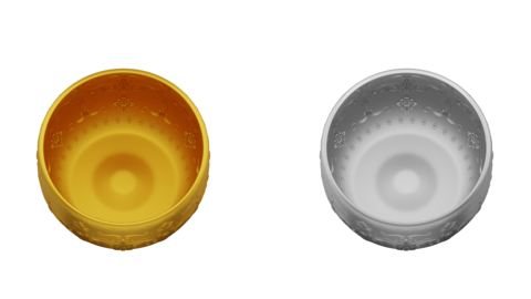 Set of element of gold and silver bowl thai culture from image traced 3d