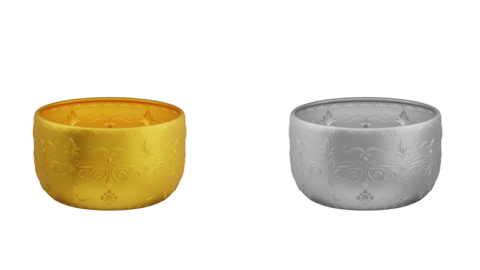Set of element of gold and silver bowl thai culture from image traced 3d