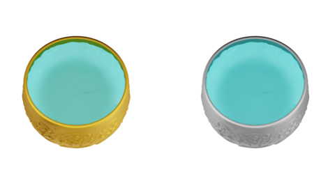Set of element of gold and silver bowl with water thai culture