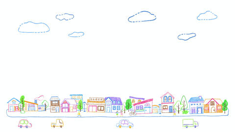 Cityscape animation building apartment landscape: colorful and simple hand-drawn illustration
