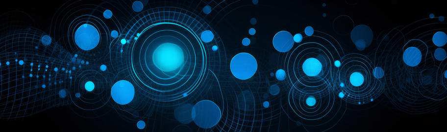 Blue mesh pattern with circles and dots on a black background. Illustration AI