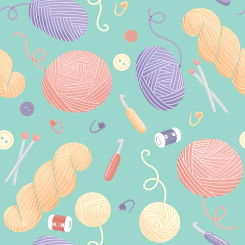 Seamless pattern with knitting and crochet items