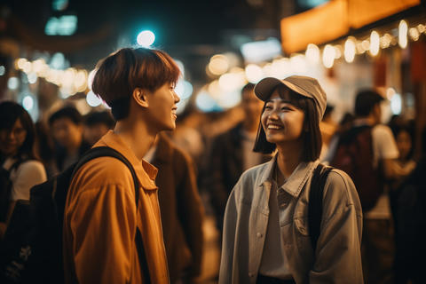 Taiwanese boy and girl chatting and laughing