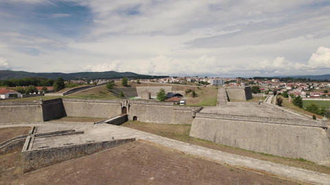 Walled fort of Sao Neutel, Chaves, Portugal. Military architectural landmark. Aerial view