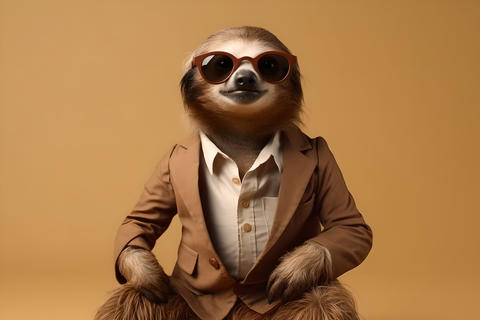 Cool sloth in a business suit and shirt with glasses