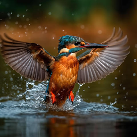 Kingfishers flying away from the river