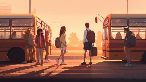university students waiting for their school bus to go to university
