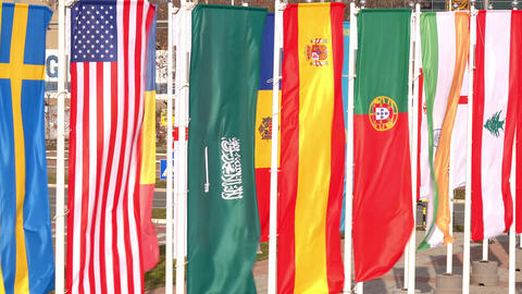 Flags of many countries waving in the wind