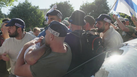 Jerusalem, ISRAEL. July 24, 2023. Violent arrests of demonstrators during