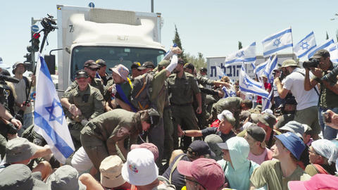 Jerusalem, ISRAEL. July 24, 2023. Violent arrests of demonstrators during