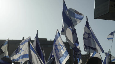 Jerusalem, ISRAEL. July 24, 2023. Thousands of protestors demonstrating with