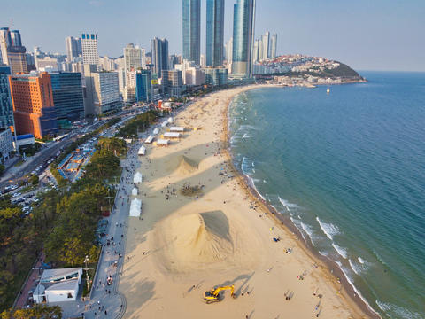 Aerial View of Haeundae Sand Festival, Busan, South Korea, Asia