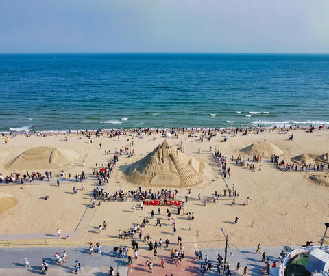 Aerial View of Haeundae Sand Festival, Busan, South Korea, Asia