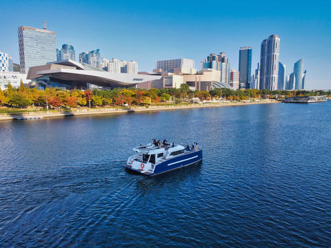 Aerial View of Haeundae River Cruise, Busan, South korea, Asia