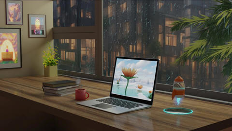 Laptop Computer On the Study Table Against A Stock animation 27791081 ...