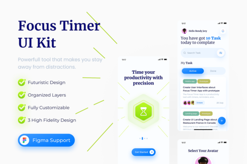 Focus Timer Mobile App Template UI 템플릿 28027257 | MotionElements
