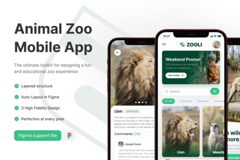 Animal Zoo Mobile UI Kit Template UI template 28027836 | MotionElements