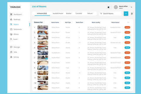 Hotel List of Rooms Dashboard Ui Kit te UIテンプレート 28157172 | MotionElements