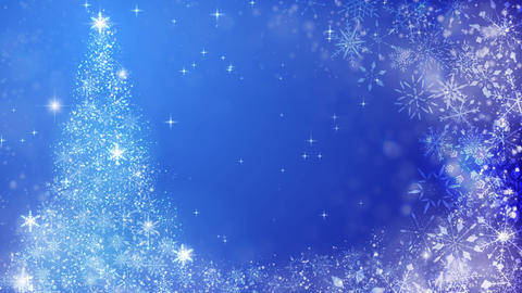 Christmas tree and glittering particles, Blue background