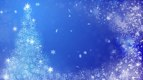 Christmas Tree and Snowflakes Falling Particle, Blue Background