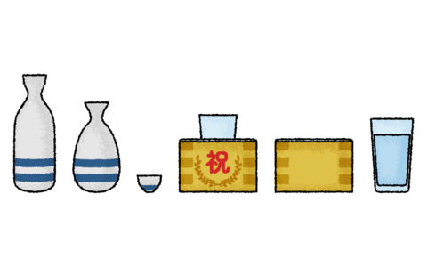 手描き風アナログタッチの日本酒、徳利とお猪口と桝酒など
