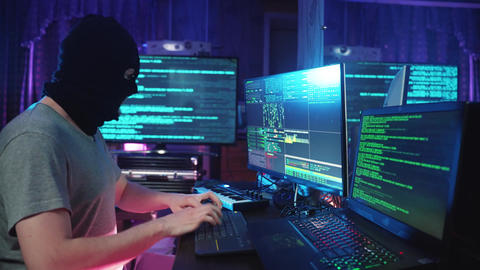 Funny cyber hacker coding on computer or man in m Live影片 28556686 ...