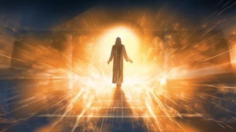 Christianity Bright sun light and bible book silhouette of the Holy Jesus Christ guiding the bright