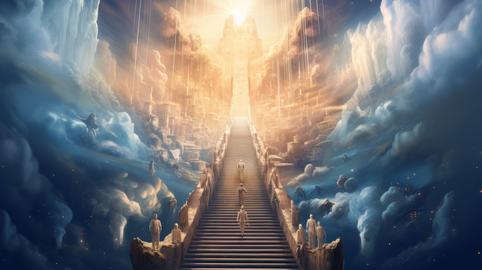 Christianity Culture and religion concept. Surreal illustration of path to heaven. Majestic