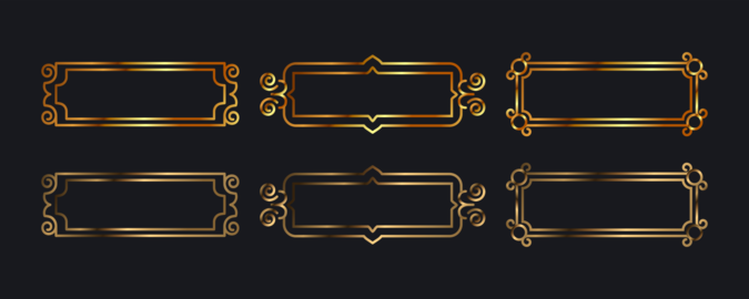 Fantasy gold frames in medieval style for rpg game ui design