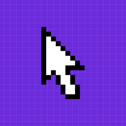 Pixel pointer of a computer mouse on a bright purple background