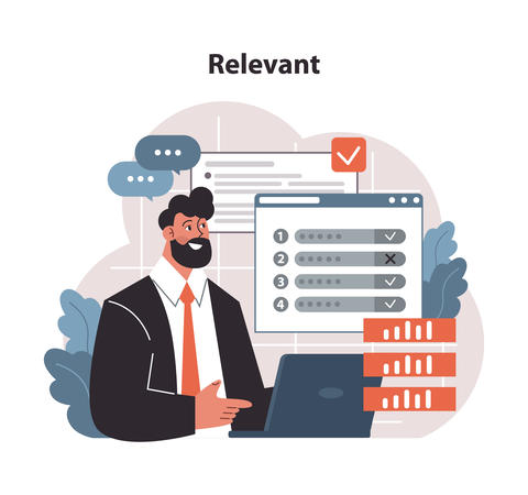 Focused professional emphasizing Relevant component of SMART objectives. Flat
