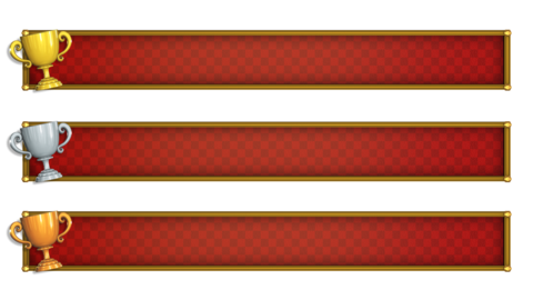 Red-based telop base 3D model with 3 types of gold, silver, and bronze trophies