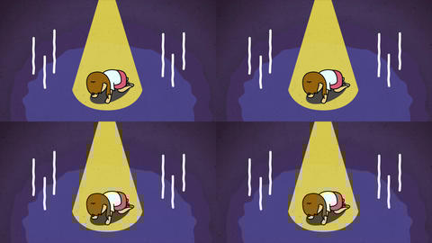 A set of 4 types of image cuts of female office lady's despair (Gun, Disappointment, Rejection, No