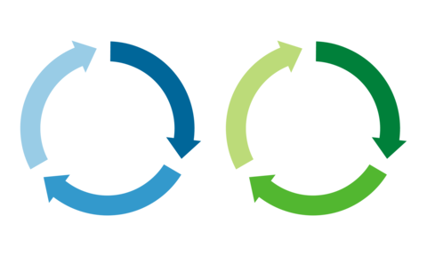 [EPS] Three arrows arranged in a circular pattern. Blue and green icon set