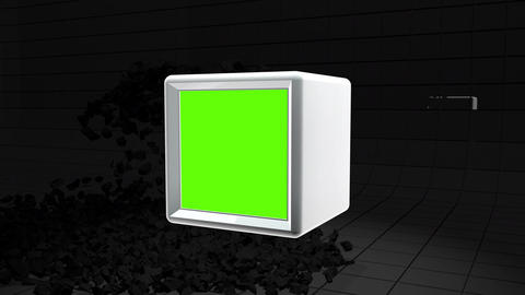 Intro video. Green screen inside a black box exploding a GIF