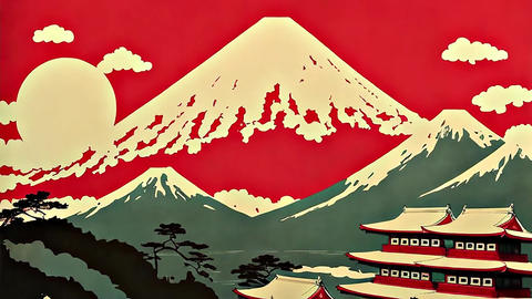 Japanese poster with Mount Fuji generated by AI, 4K