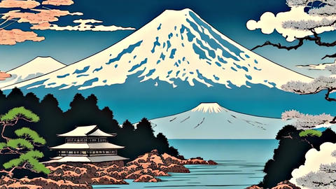 Japanese landscape ukiyo-e style, generated AI, 4K