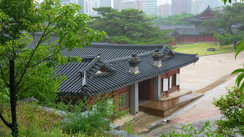 The sound of rain falling on the palace