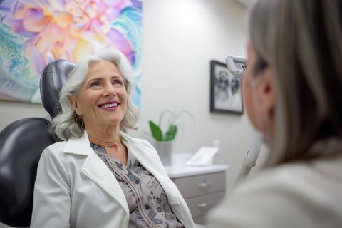 Elderly woman in a modern equipped medical center