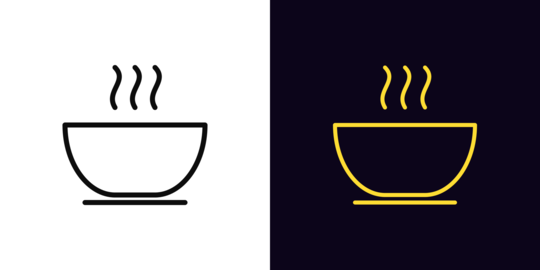 Outline hot soup icon, with editable stroke. Bowl soup sign with steam. Bowl with hot dish, soup