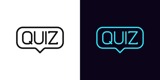 Outline quiz icon, with editable stroke. Text Quiz inside speech bubble. Game message, quiz time,