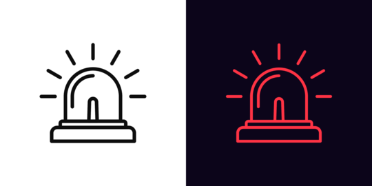Outline siren lamp icon, with editable stroke. Emergency beacon with light rays. Police or ambulance