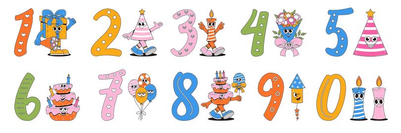 Happy birthday set in retro groovy style