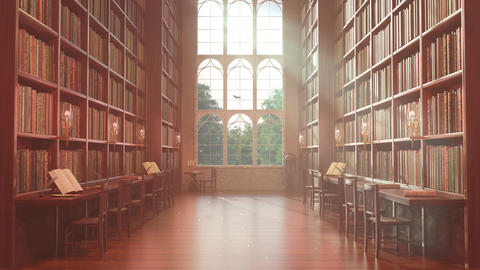 [4K] Magical Library Morning Sunlight - Book Stock animation 32814125 ...