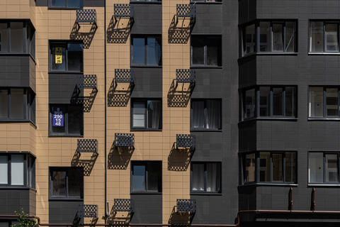 Facade of a modern residential building, building texture
