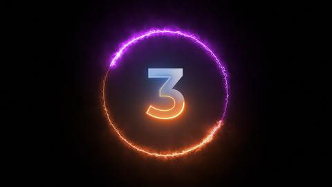 A Glowing Digital Countdown Circle With the Number Three