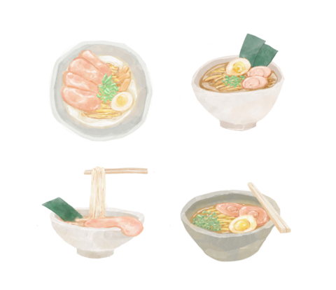 [Hand-drawn] Japanese ramen.Illustration. Cartoon. Japanese cuisine. Food