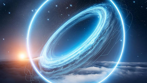 A Cosmic Ring Encircles The Dawn. Generative AI