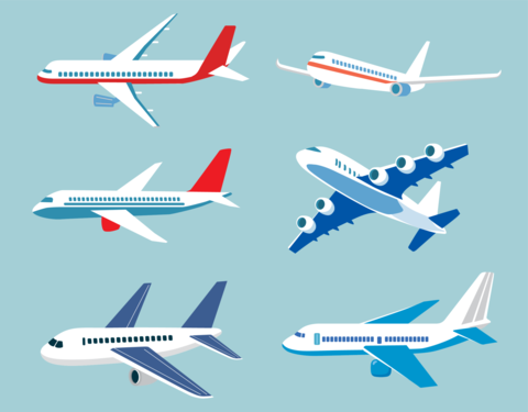 飛行機のある青空の背景イラストセット