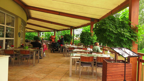 Summer terrace cafe. 4K